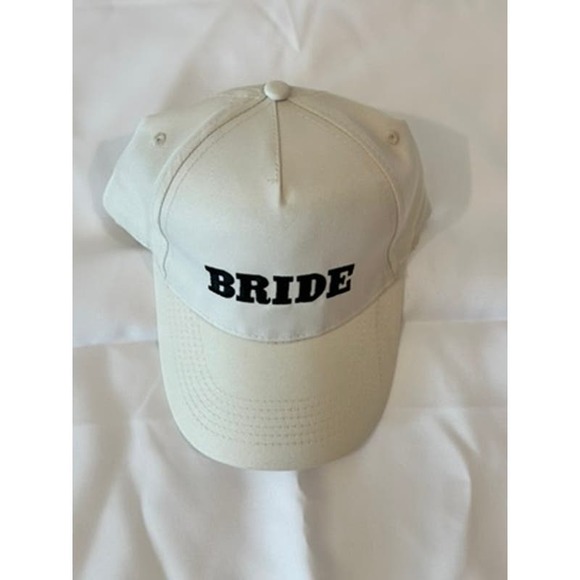 Bride Baseball Hat Ivory With Black Embroidered Lettering and Adjustable Strap - Picture 2 of 4